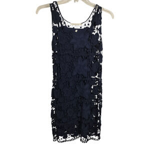 3480)Solitaire Sleeveless Navy Blue Floral Lace Textured w/ cami Sheath Dress S